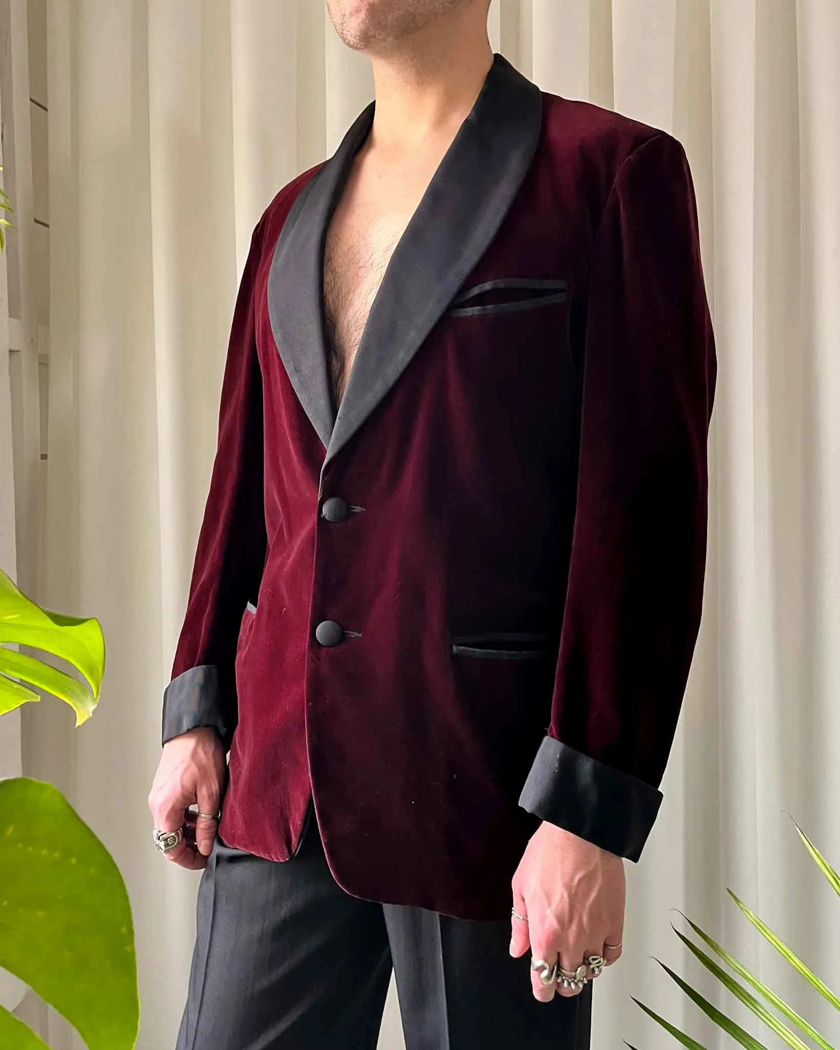 60s Velvet Smoking Jacket | L