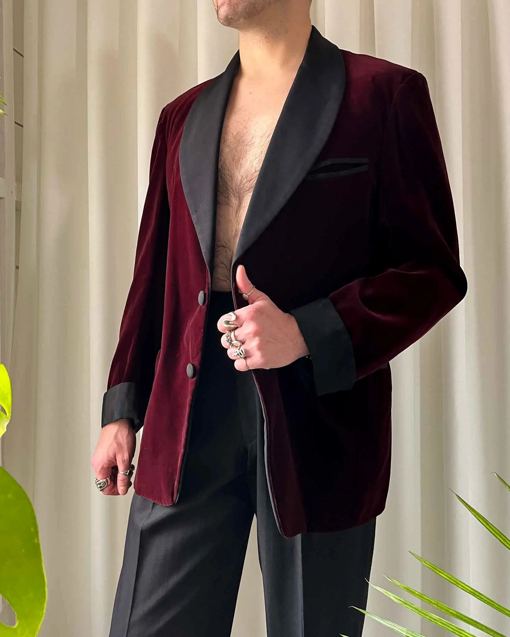 60s Velvet Smoking Jacket | L