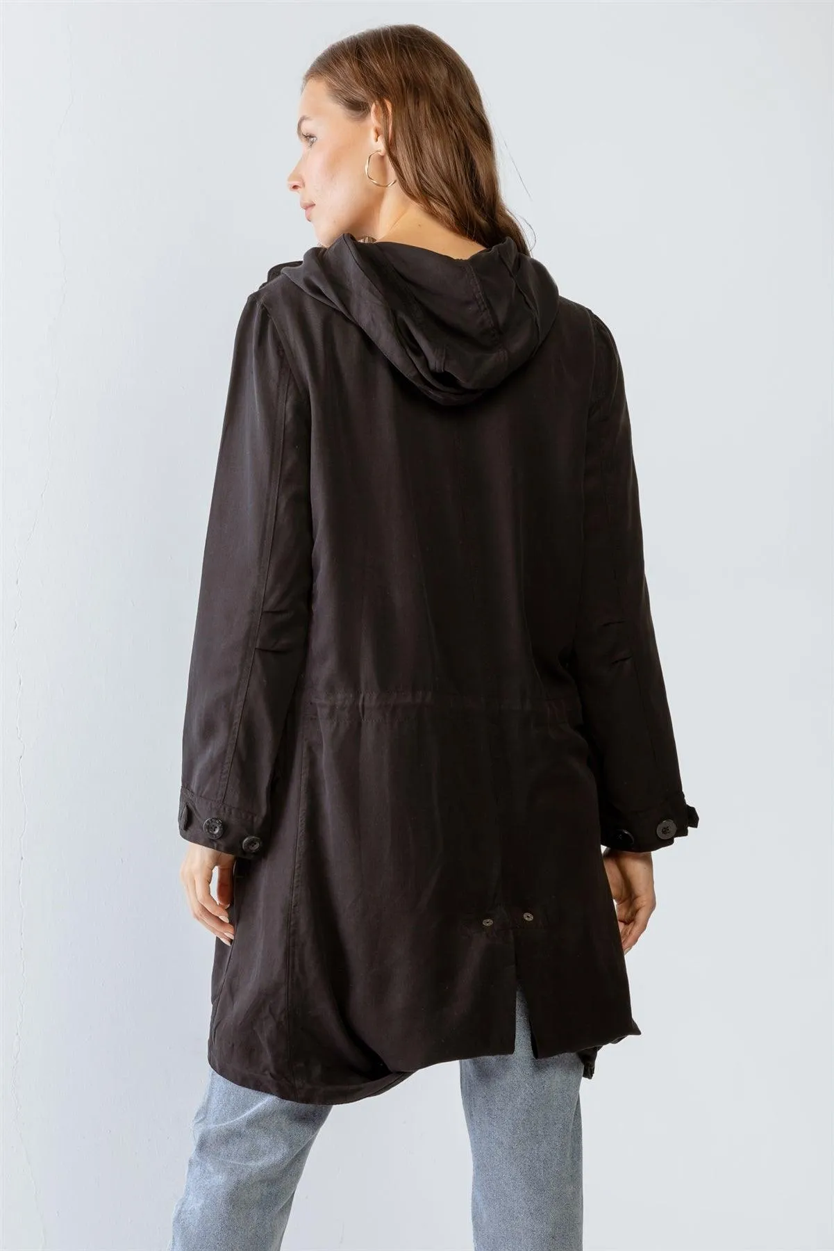 Asymmetrical Draped Wide Lapel Collar Hooded Jacket