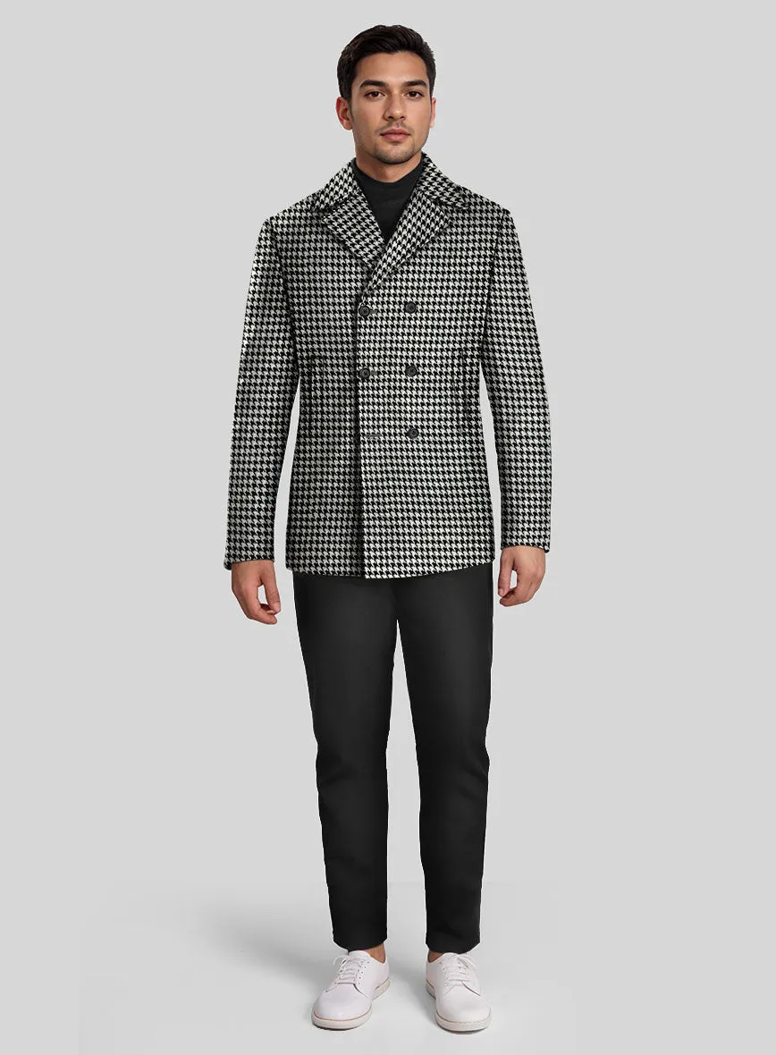 Big Houndstooth BW Tweed Pea Coat