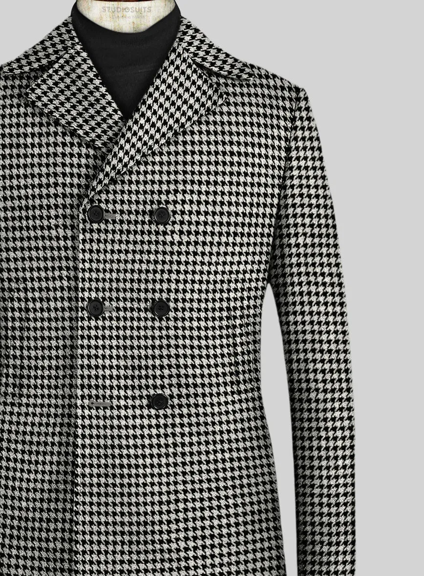 Big Houndstooth BW Tweed Pea Coat