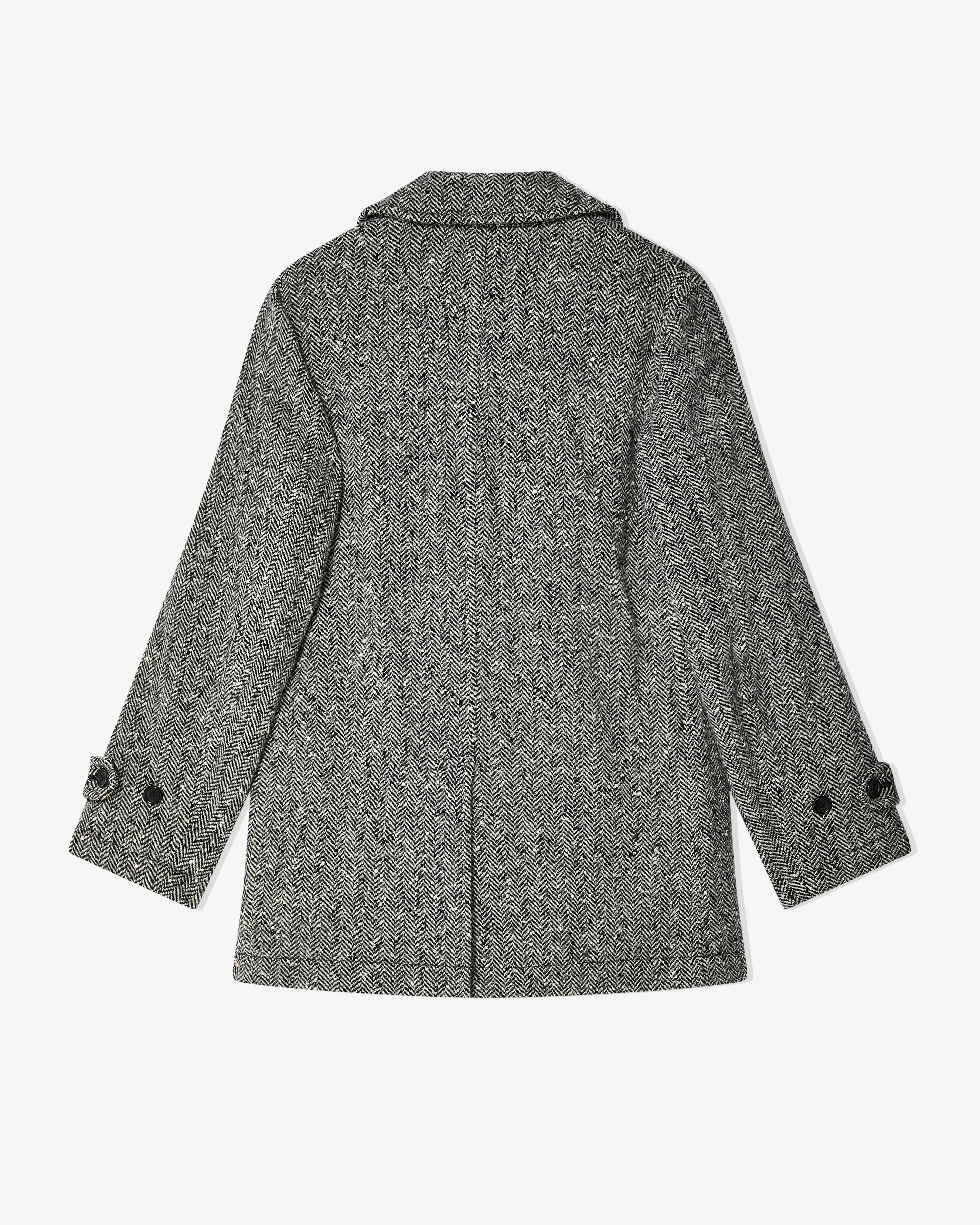 Black Comme des Garçons - Unisex Tweed Herringbone Pea Coat - (Black/White)