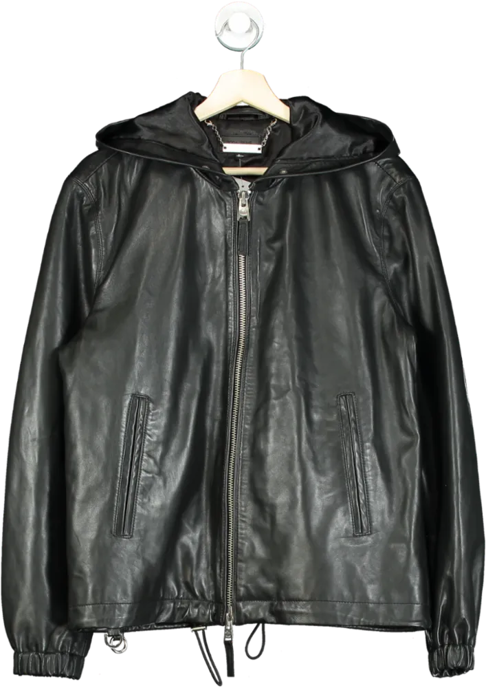 Boda Skins Black Leather Hooded Jacket UK S