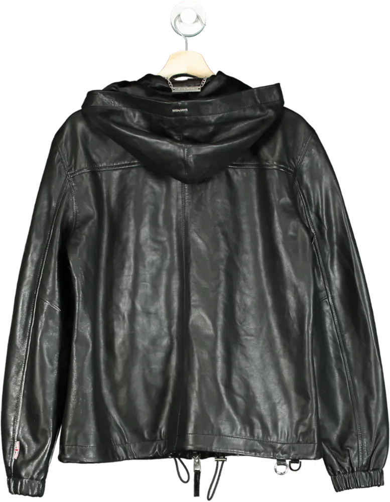 Boda Skins Black Leather Hooded Jacket UK S