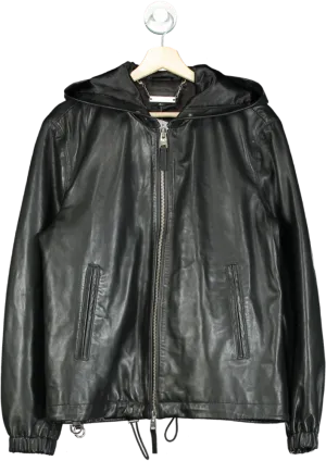 Boda Skins Black Leather Hooded Jacket UK S