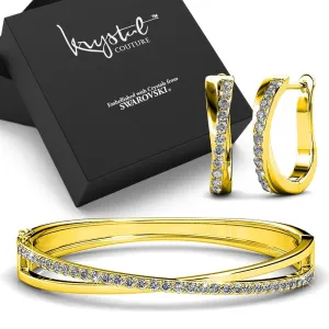 Boxed Lady Bangle And Earrings Set Gold Embellished with SWAROVSKI Crystals