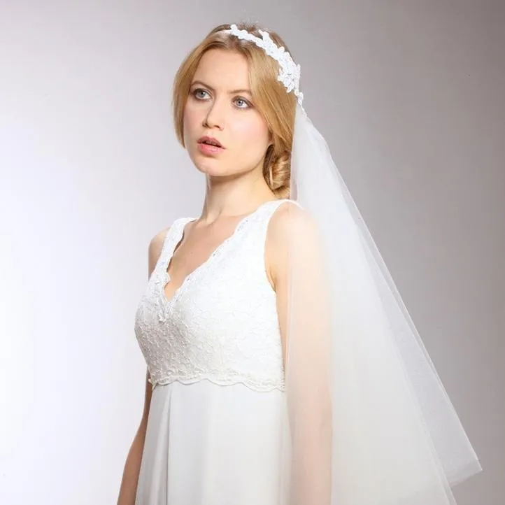 Bridal Veil one sided with Lace Headband