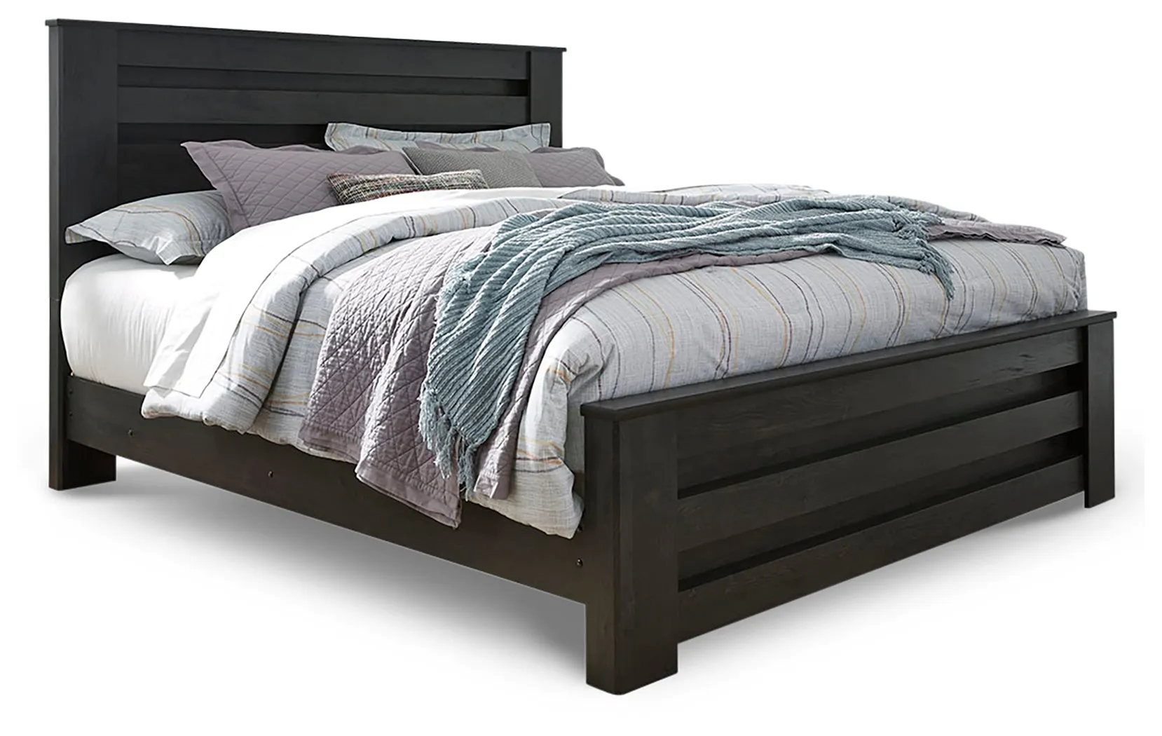 Brinxton King Panel Bed with Mirrored Dresser and Nightstand in Charcoal