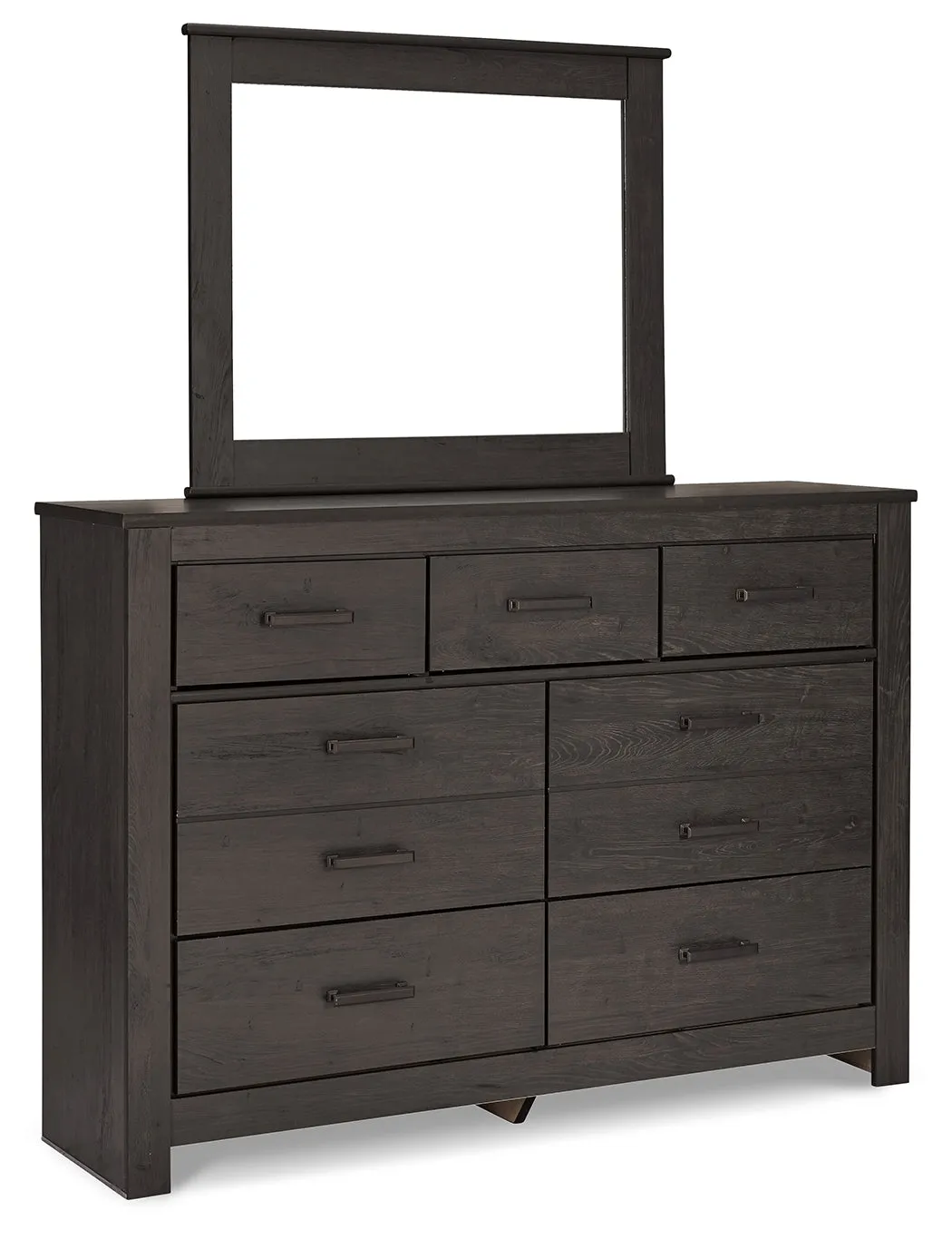 Brinxton King Panel Bed with Mirrored Dresser and Nightstand in Charcoal