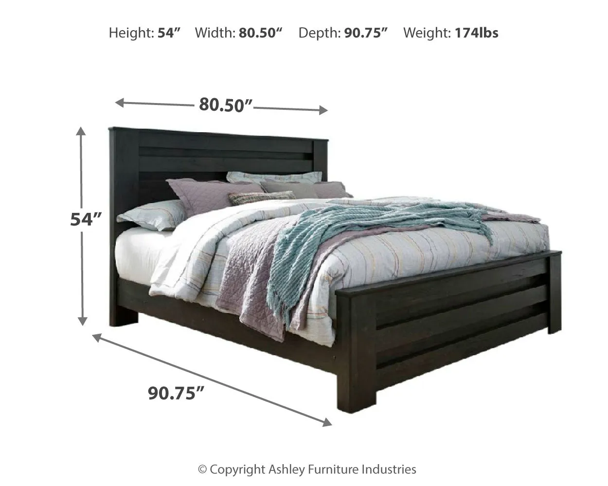 Brinxton King Panel Bed with Mirrored Dresser and Nightstand in Charcoal