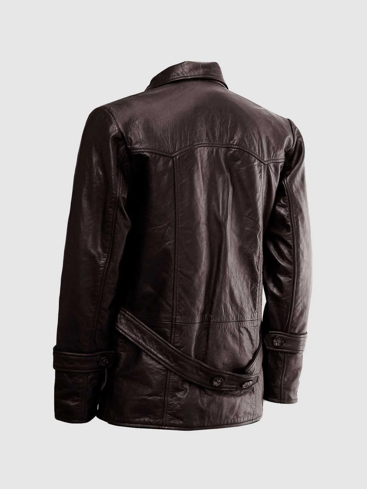 Brown Leather Reefer Jacket