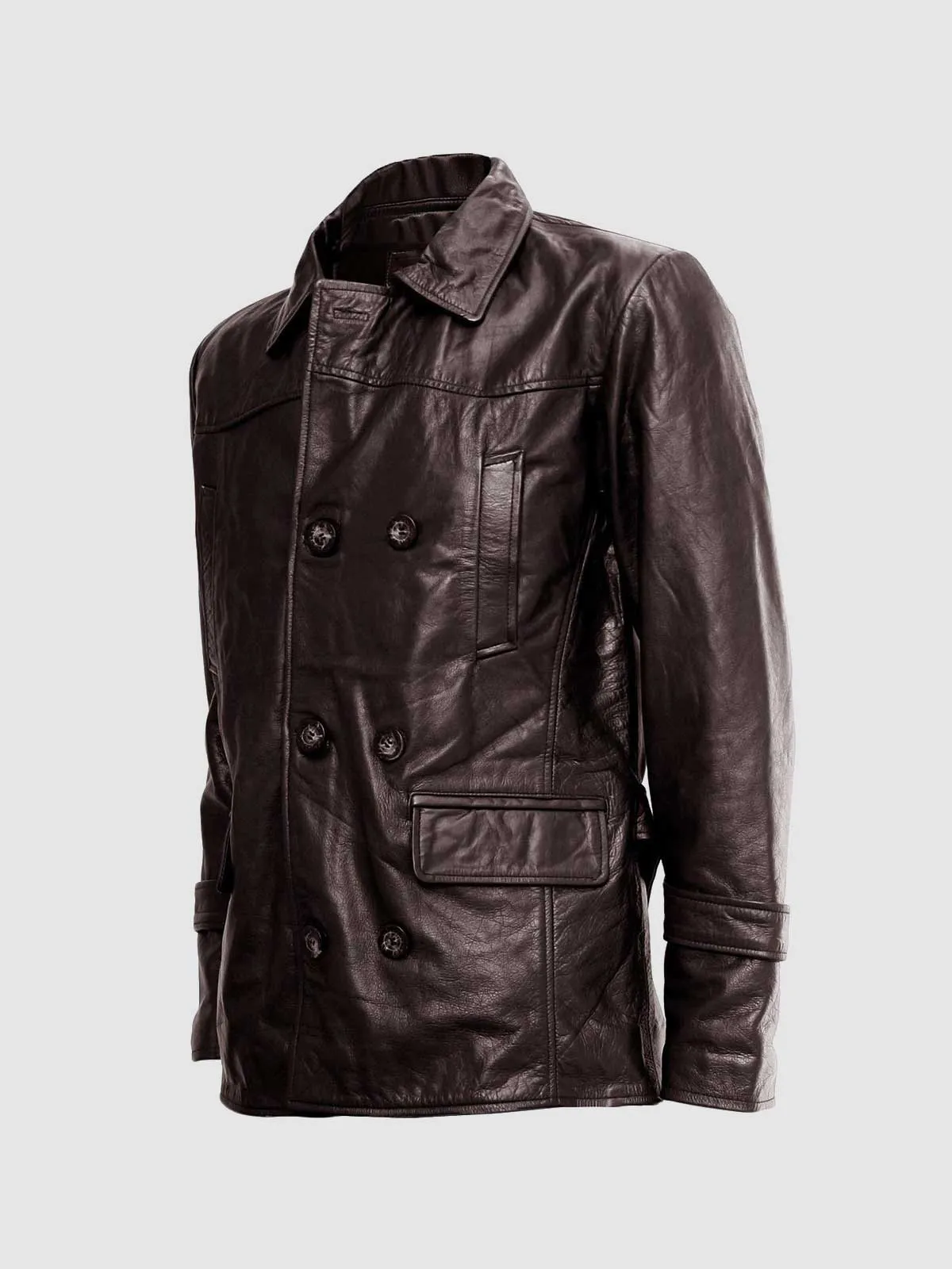 Brown Leather Reefer Jacket