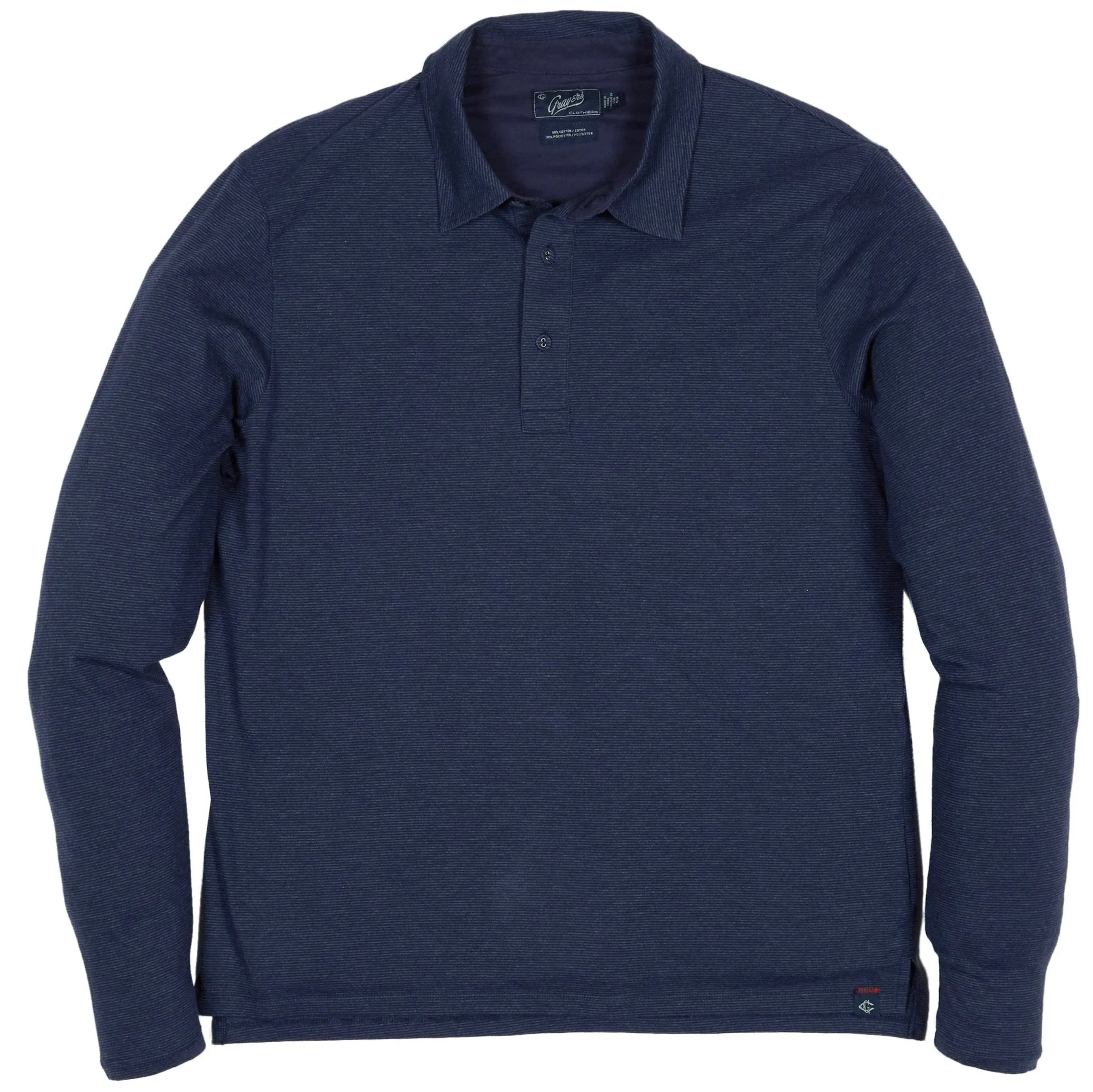 Drake Long Sleeve Micro Stripe Polo - Mood Indigo (Final Sale)