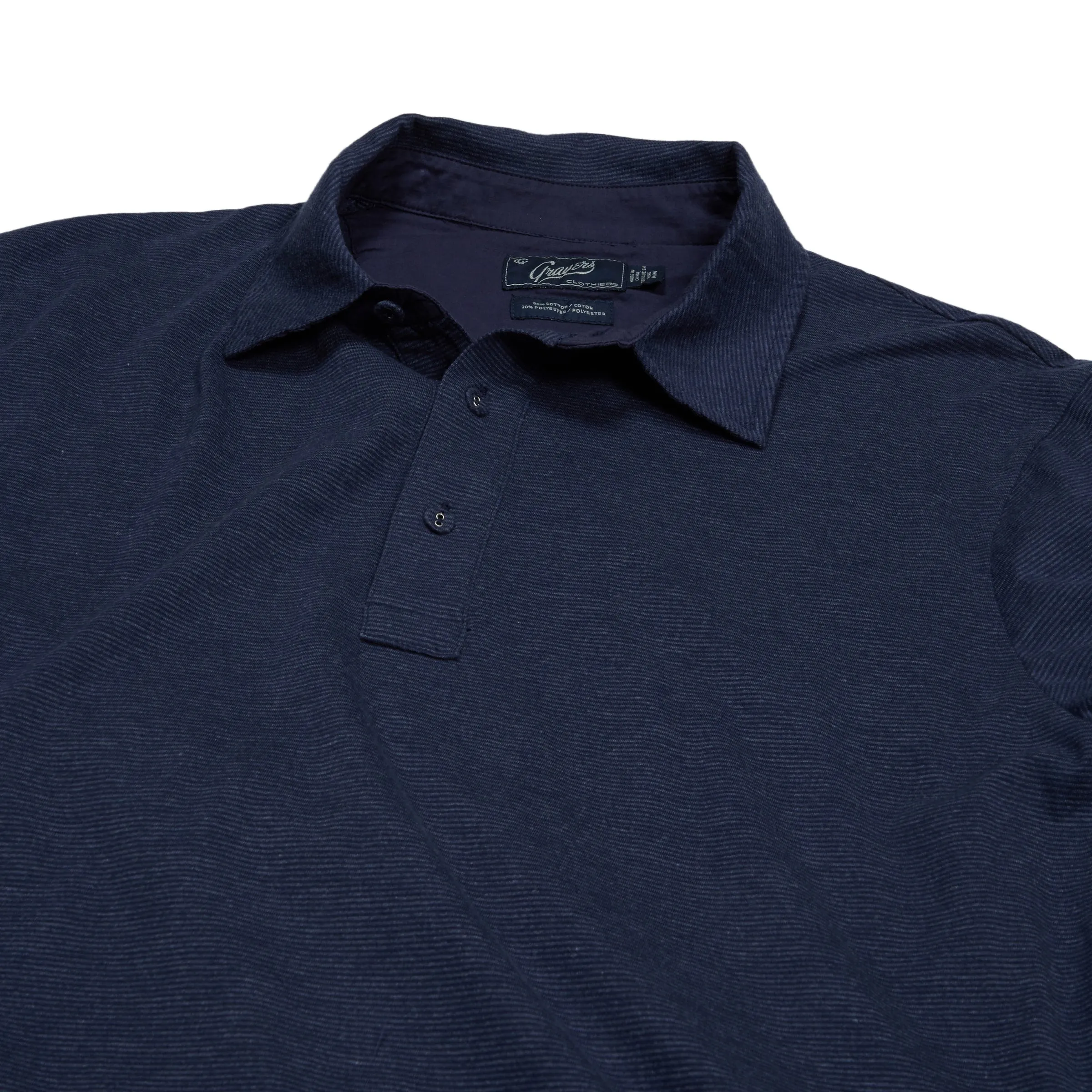 Drake Long Sleeve Micro Stripe Polo - Mood Indigo (Final Sale)