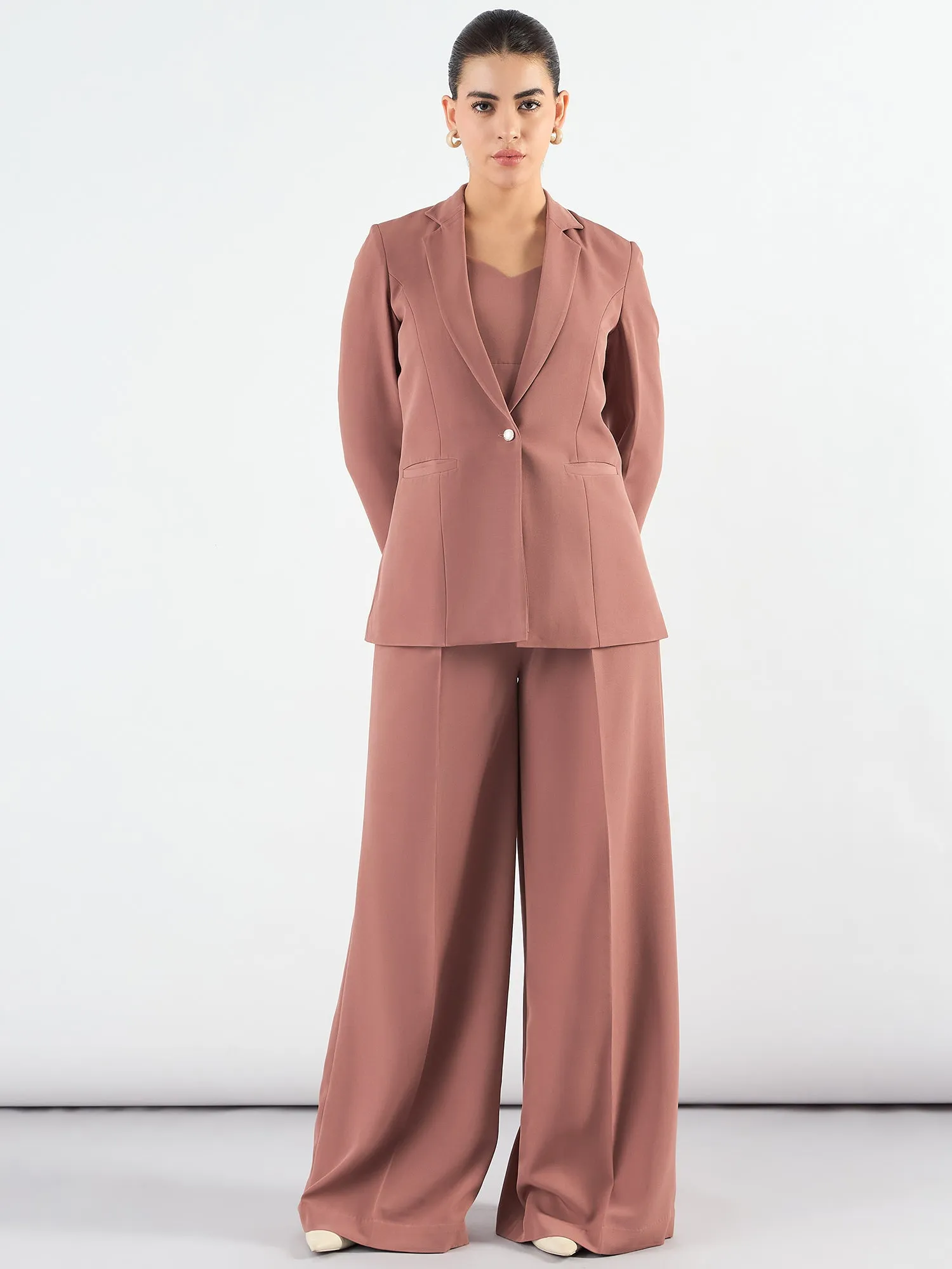 Dusty Peach Classic 3-Piece Suit In Stretchable Fabric