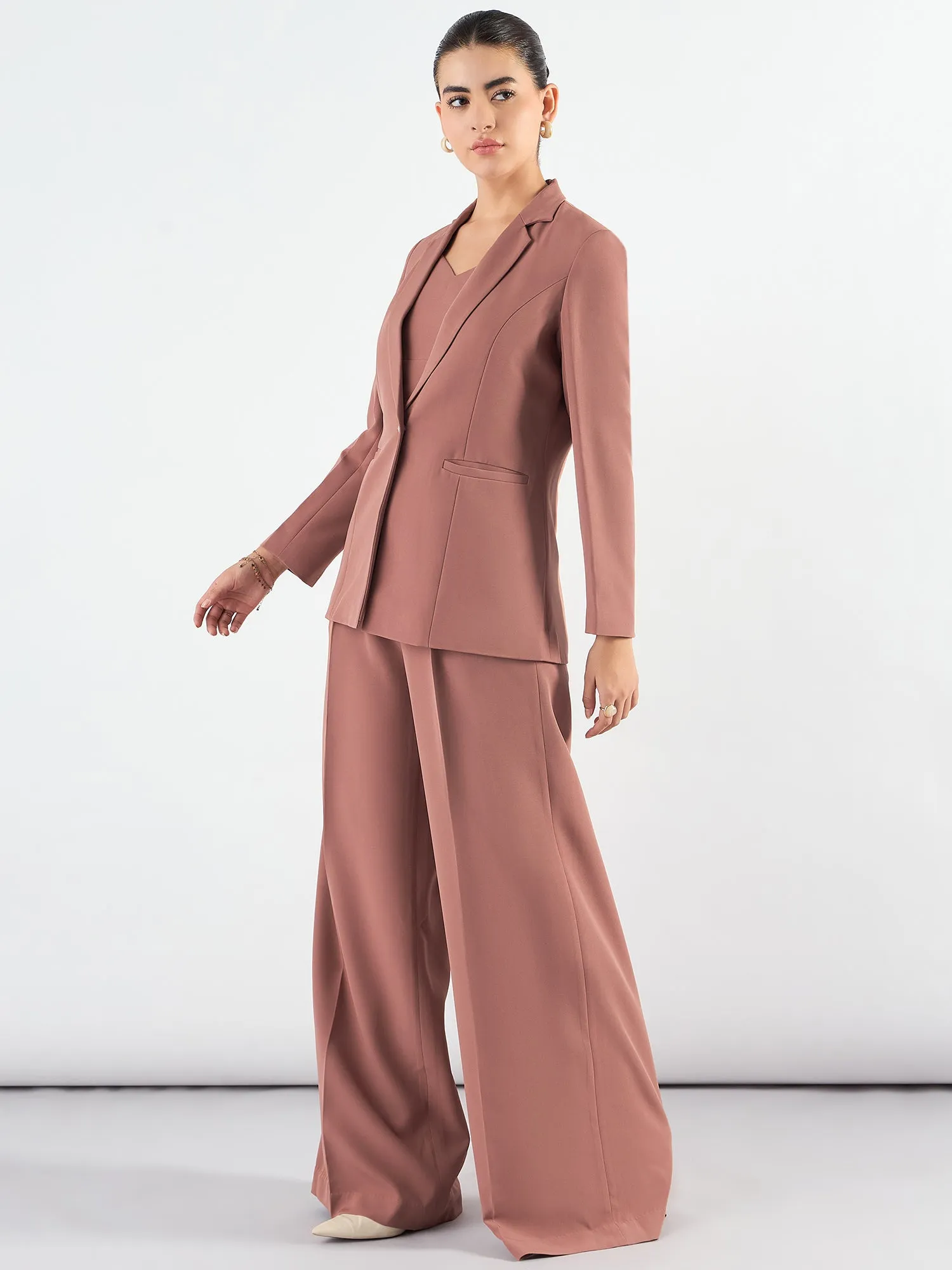 Dusty Peach Classic 3-Piece Suit In Stretchable Fabric