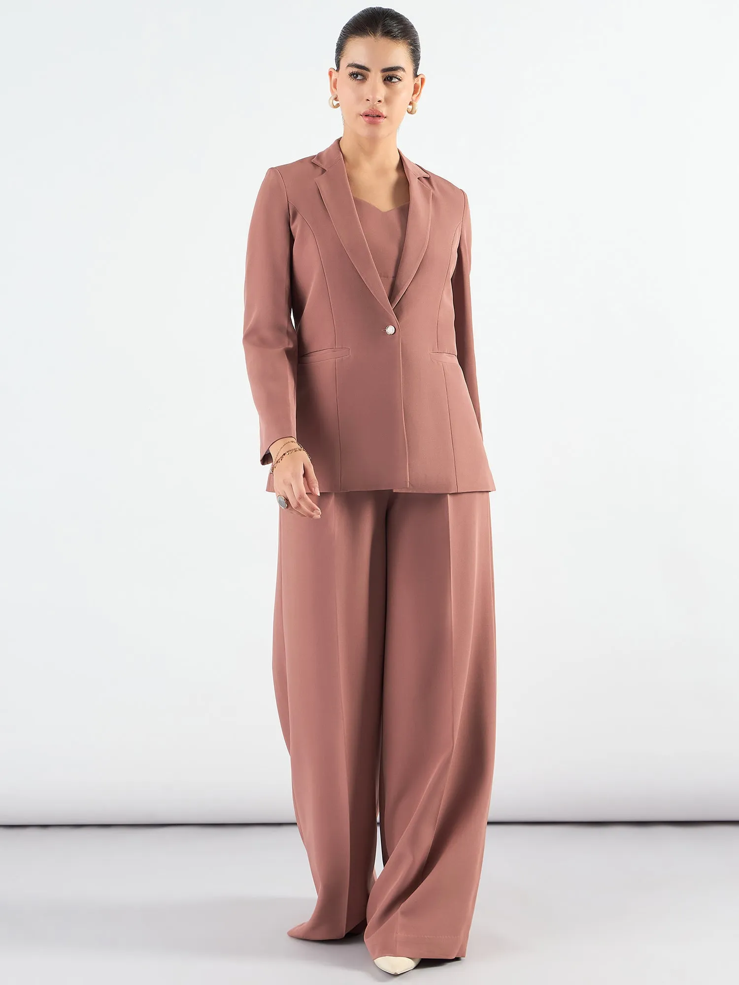 Dusty Peach Classic 3-Piece Suit In Stretchable Fabric