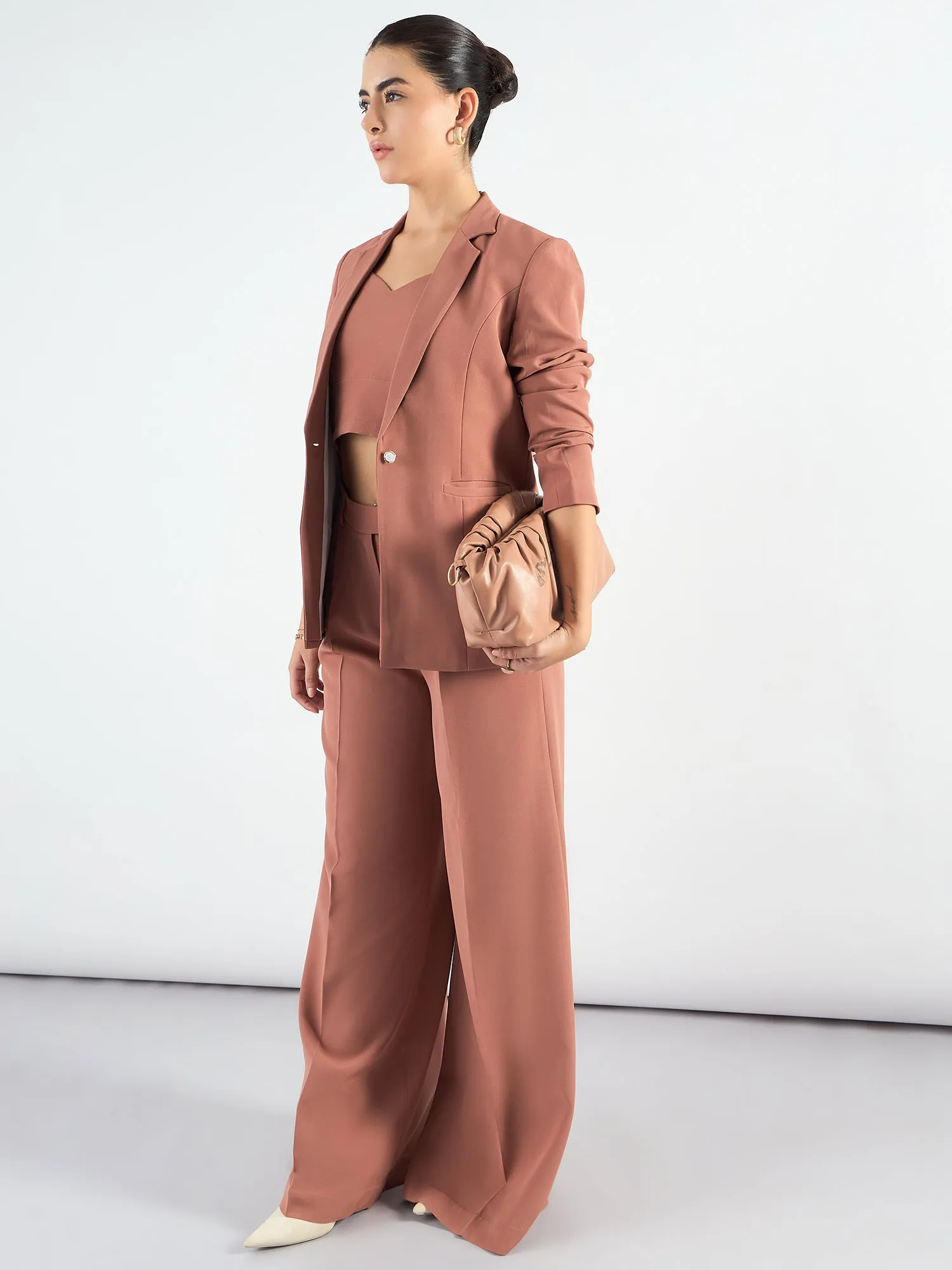 Dusty Peach Classic 3-Piece Suit In Stretchable Fabric