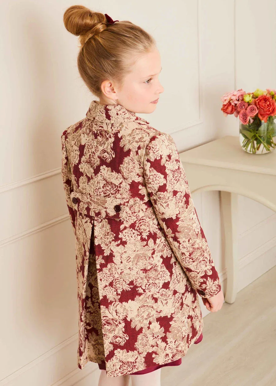 Eleanor Floral Jaquard Coat in Burgundy (4-10yrs)