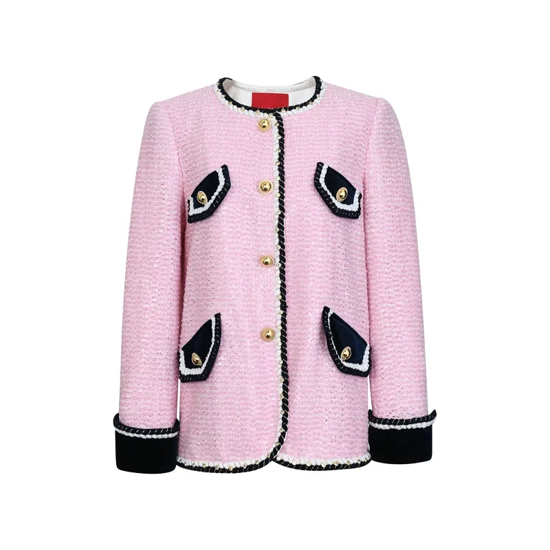 FAME Autumn shimmering sequin beads pink classic coat blazer - Adil