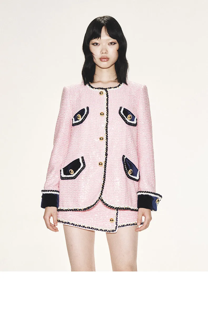 FAME Autumn shimmering sequin beads pink classic coat blazer - Adil