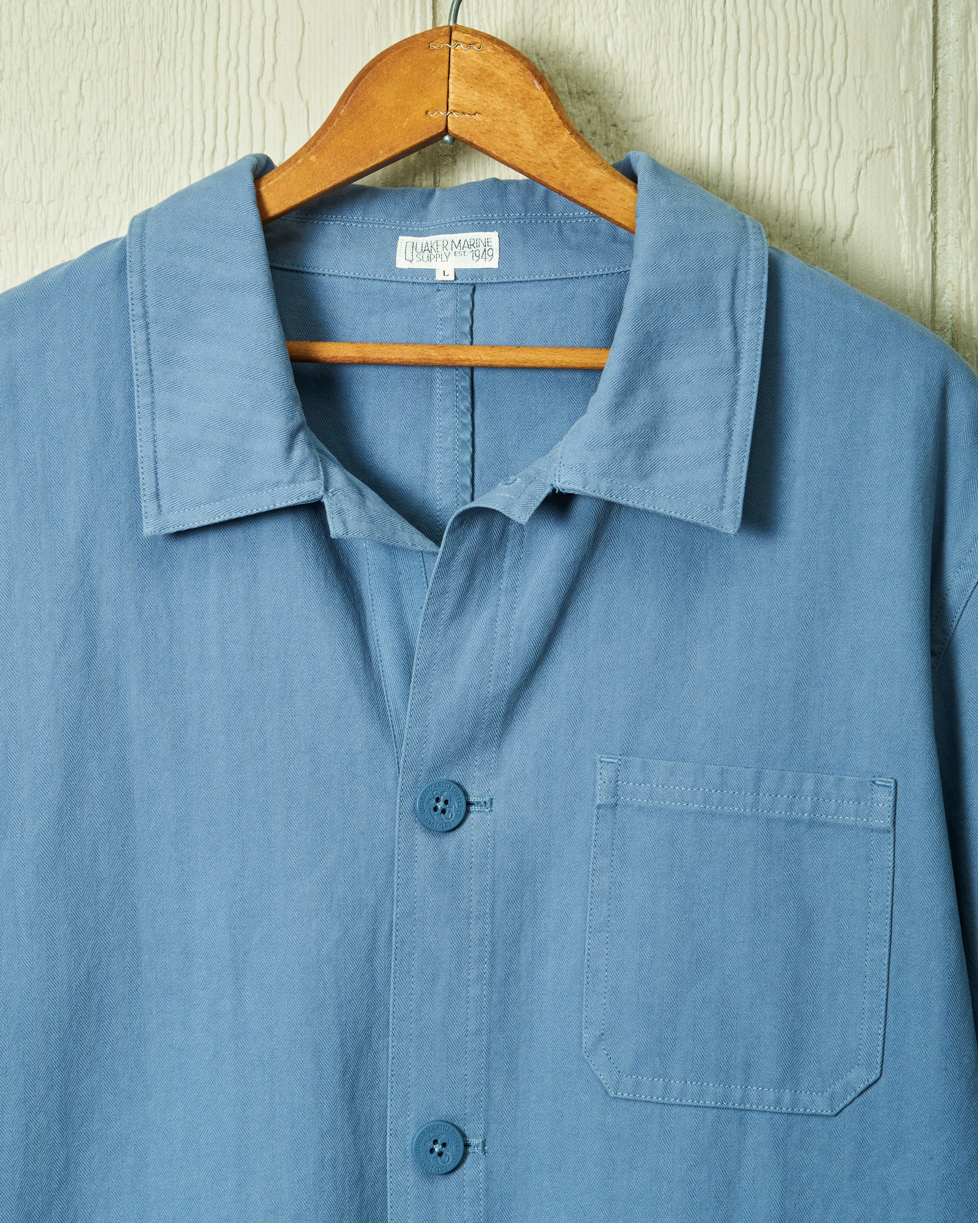 French Workman’s Jacket in Atlantic Blue Herringbone