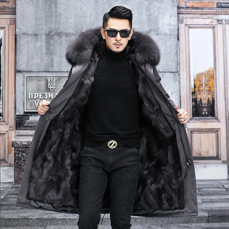 Genuine Premium Fox Fur Hooded Warm Parka Jacket Real Mink Fur Lining Overcoat | 209