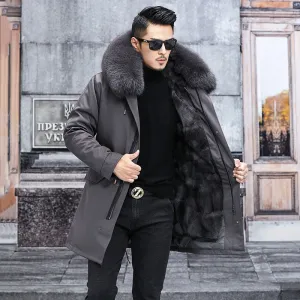 Genuine Premium Fox Fur Hooded Warm Parka Jacket Real Mink Fur Lining Overcoat | 209