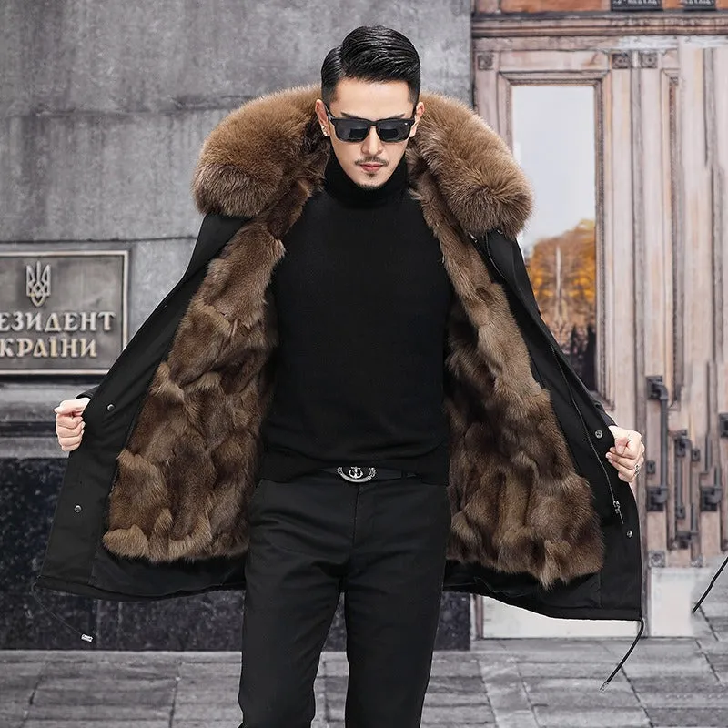 Genuine Premium Fox Fur Hooded Warm Parka Jacket Real Mink Fur Lining Overcoat | 209