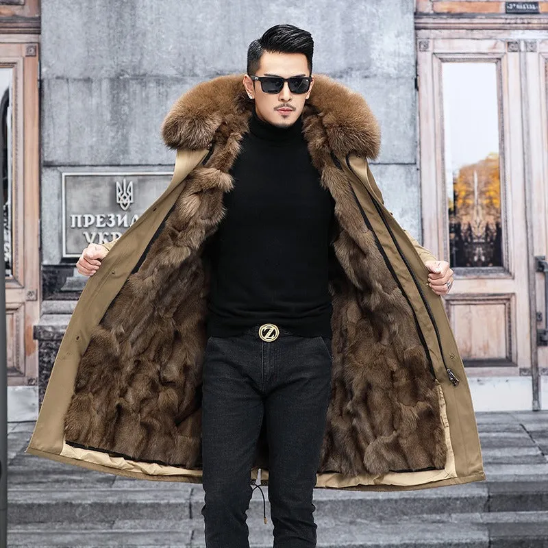 Genuine Premium Fox Fur Hooded Warm Parka Jacket Real Mink Fur Lining Overcoat | 209