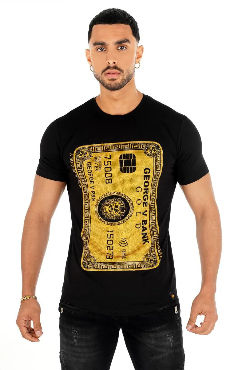 George V Paris T-Shirt - Black & Gold Bank Card Design