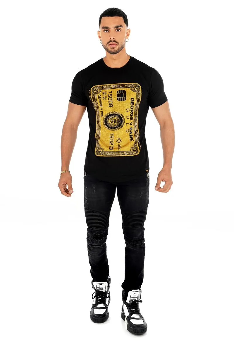 George V Paris T-Shirt - Black & Gold Bank Card Design