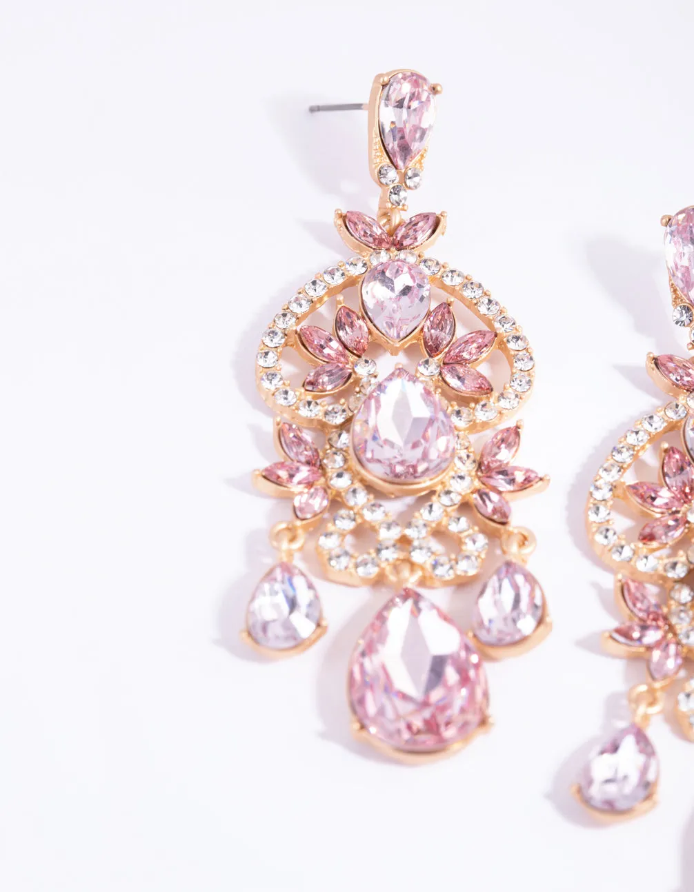 Gold & Blush Diamante Drop Earrings