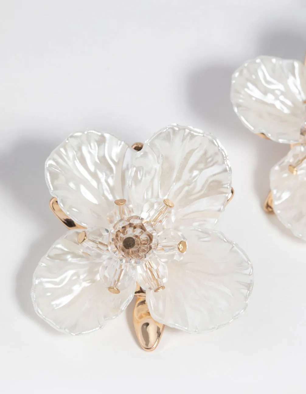 Gold Large Pearlised Flower Earrings