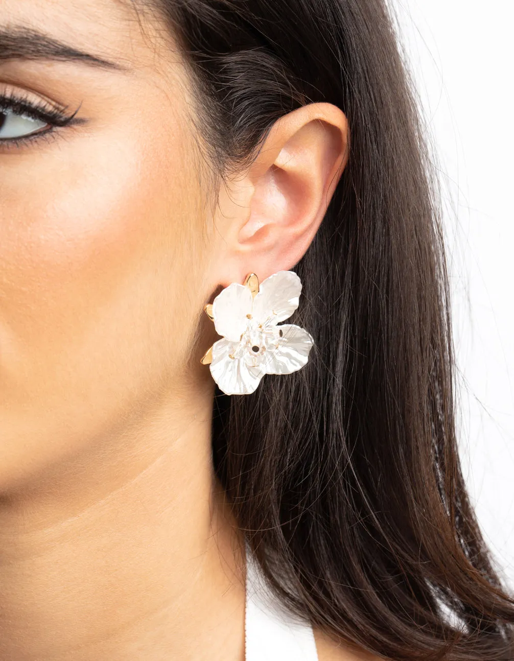 Gold Large Pearlised Flower Earrings