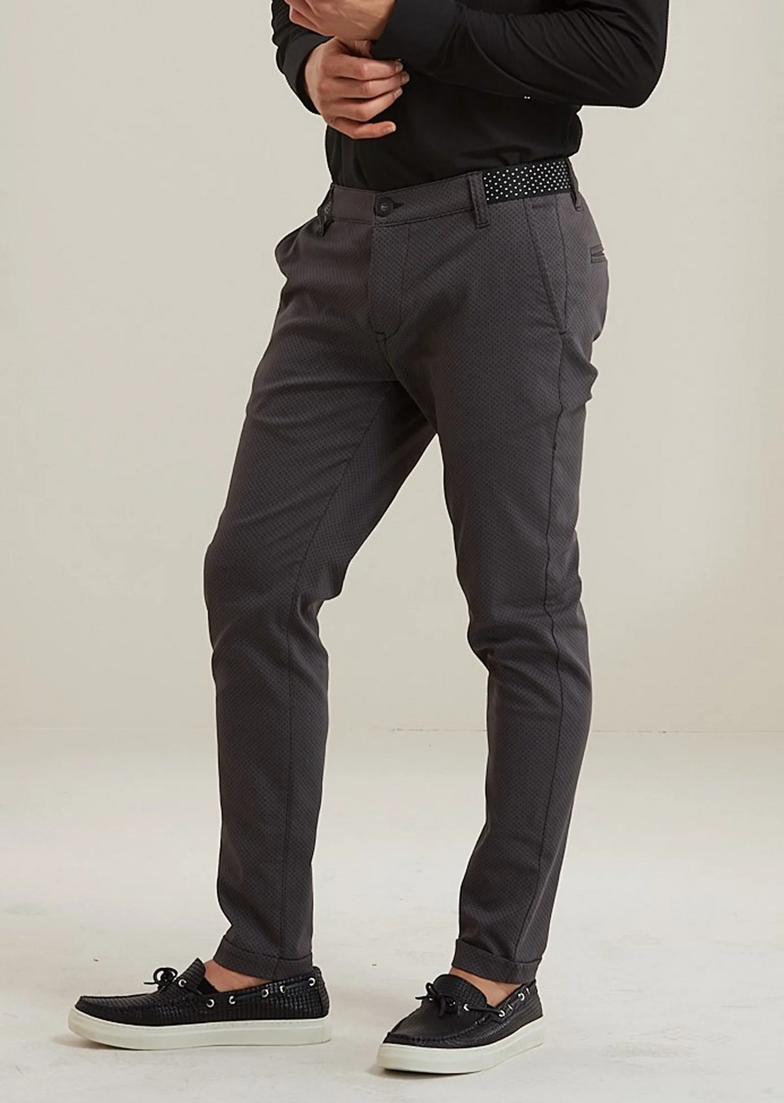 Gray Ribbon Waist Band Stretch Pants