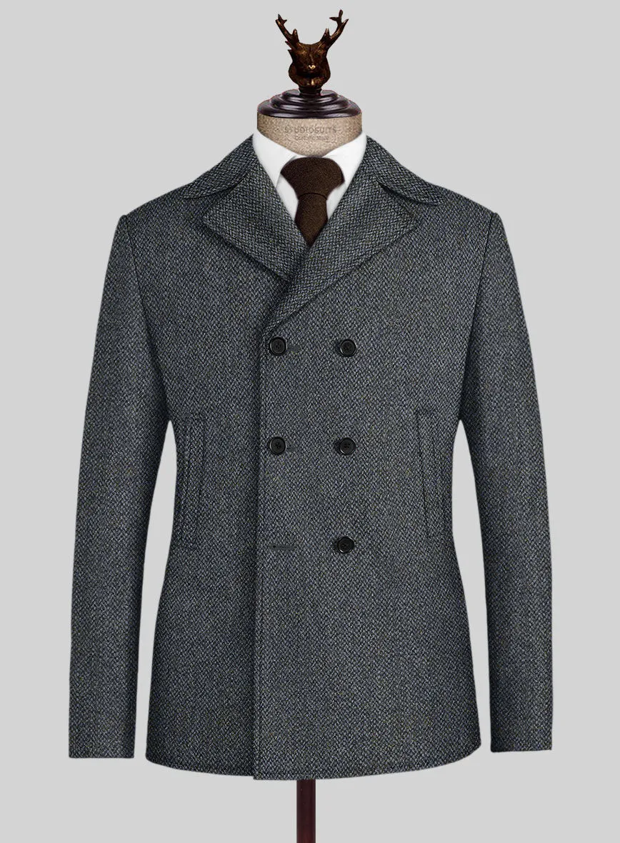 Harris Tweed Barley Blue Pea Coat