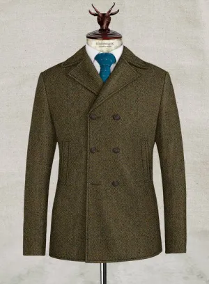 Harris Tweed Ridge Brown Herringbone Pea Coat