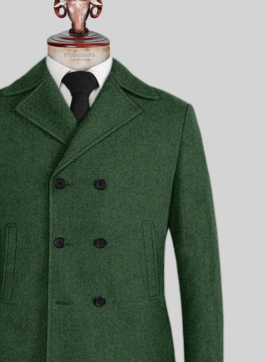 Highlander Heavy Green Herringbone Tweed Pea Coat