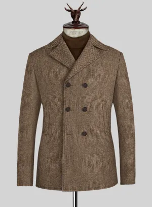 Irish Brown Herringbone Tweed Pea Coat