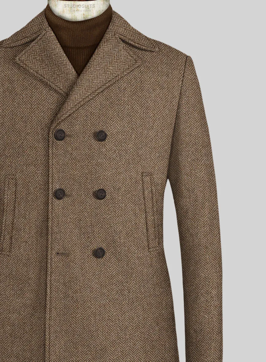 Irish Brown Herringbone Tweed Pea Coat