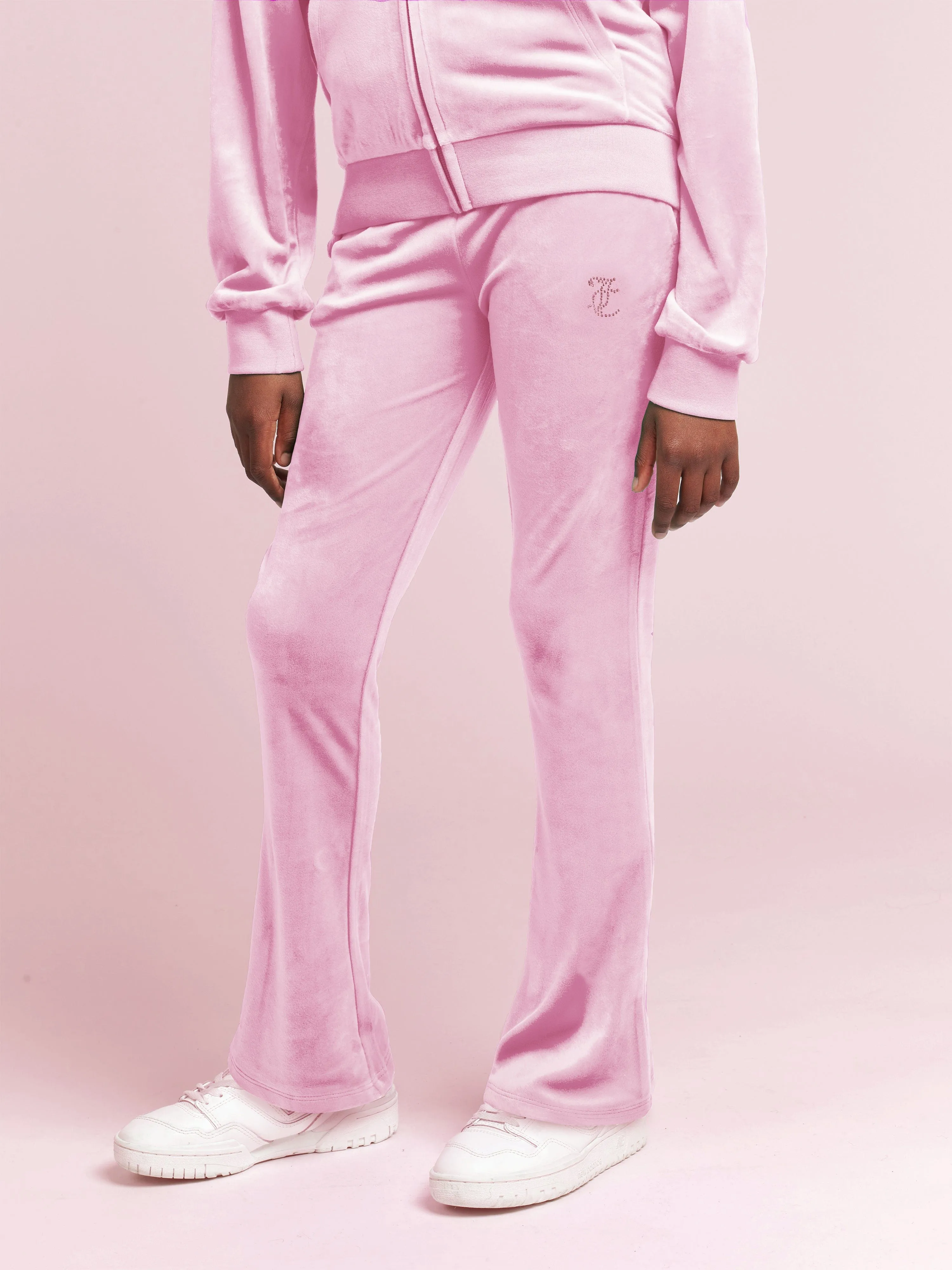 Juicy Couture Girls Diamante Logo Bootcut Joggers in Pink