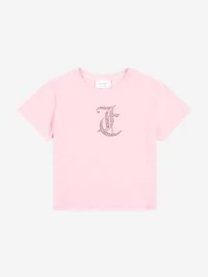 Juicy Couture Girls Tonal Diamante Logo T-Shirt in Pink