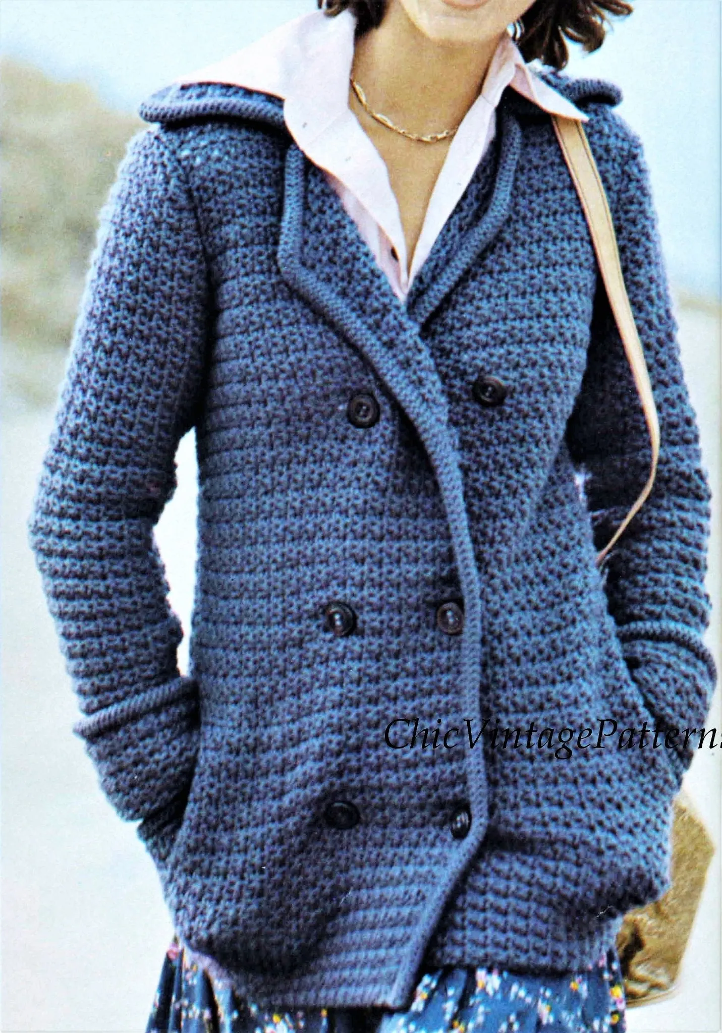 Ladies Double Breasted Crochet Jacket Pattern, Casual Coat, Digital Pattern