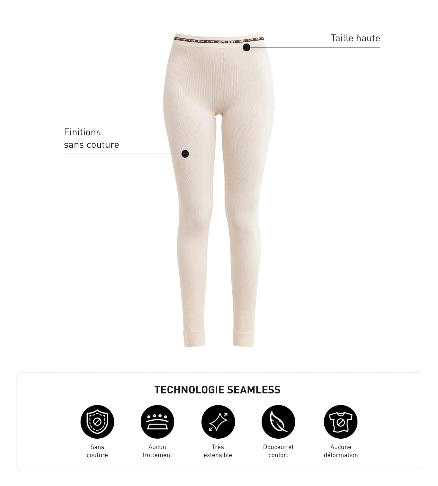 Legging femme sans couture en tissu côtelé Beige Dim Icons Seamless