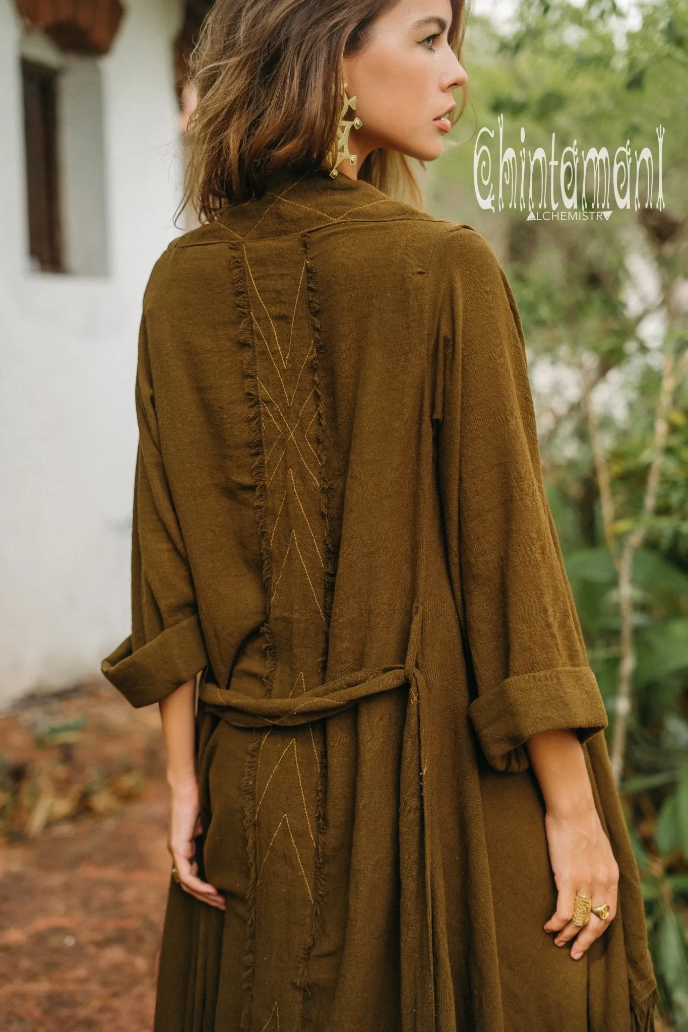 Long Fringe Kimono Wrap Cardigan for Women / Aroha Tino Brown