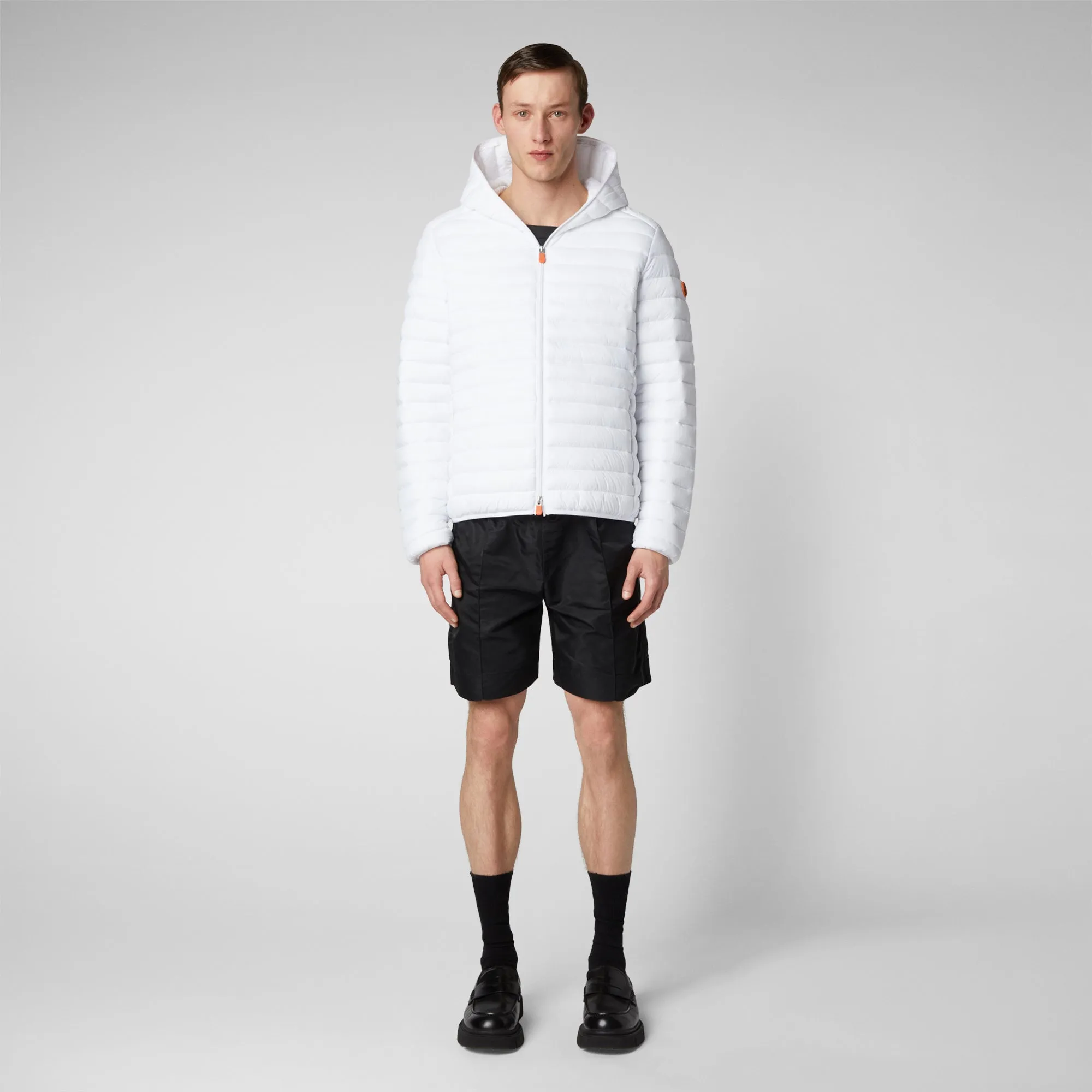 Man's animal free hooded puffer jacket Donald in white