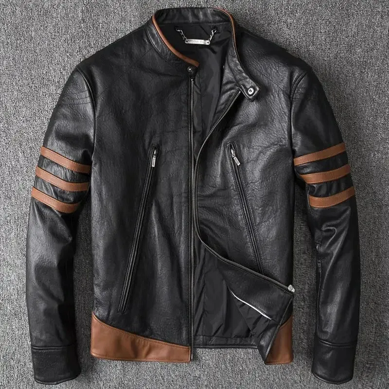 Men' Genuine Leather Sheepskin Jacket for Spring and Autumn Motorcycle