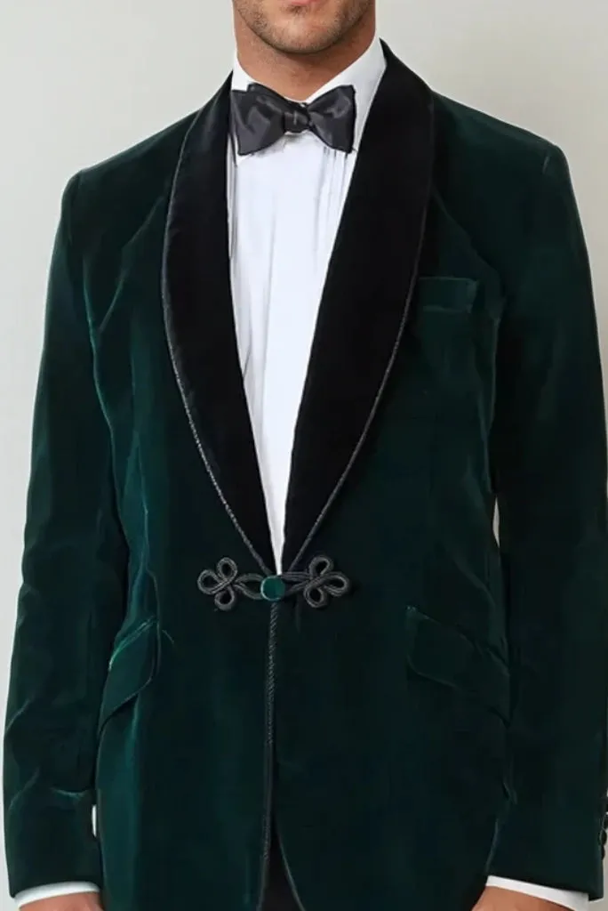 Men Green Smoking Jacket Velvet Smoking Dinner Coat For Men Winter Wear Stylish Designer Coat Winter Outwear