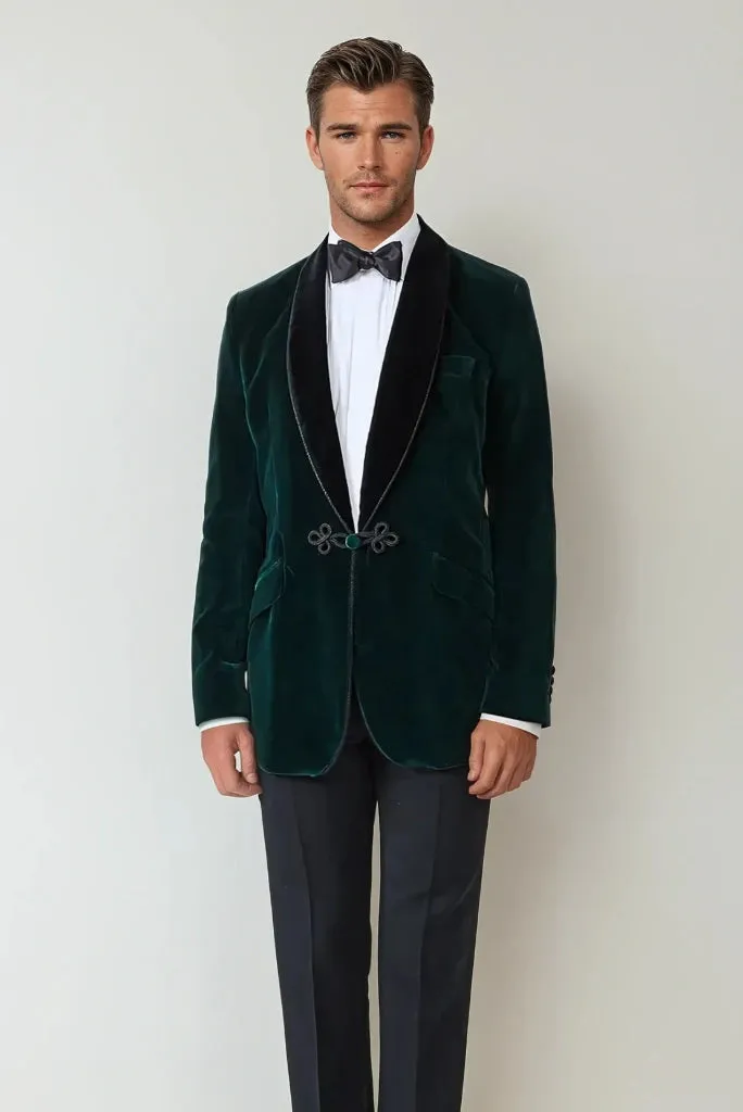 Men Green Smoking Jacket Velvet Smoking Dinner Coat For Men Winter Wear Stylish Designer Coat Winter Outwear